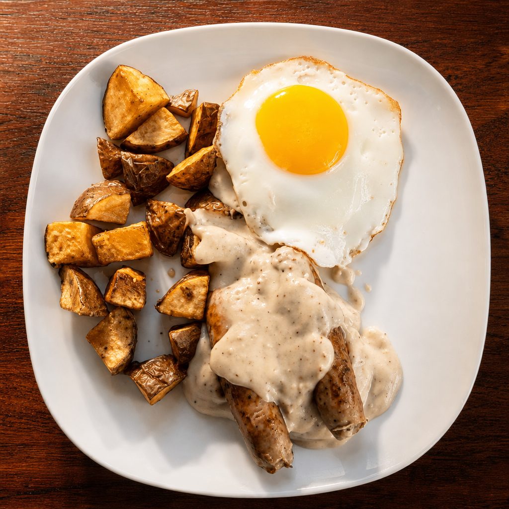 Sausage Gravy on Biscuit.